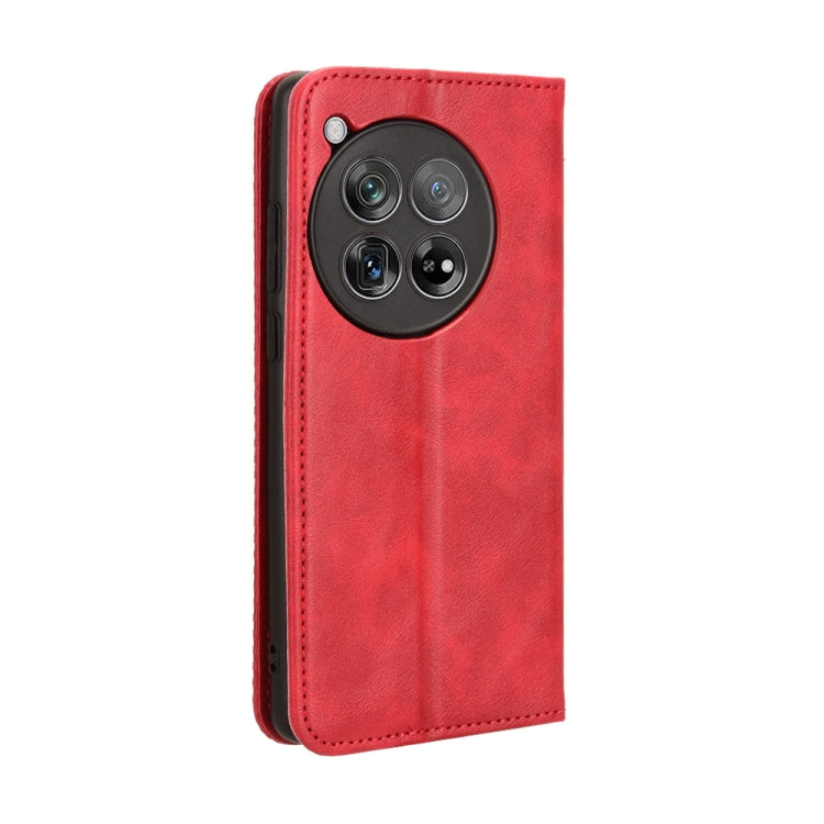For OnePlus 12 Magnetic Buckle Retro Texture Leather Phone Case(Red) by buy2fix
