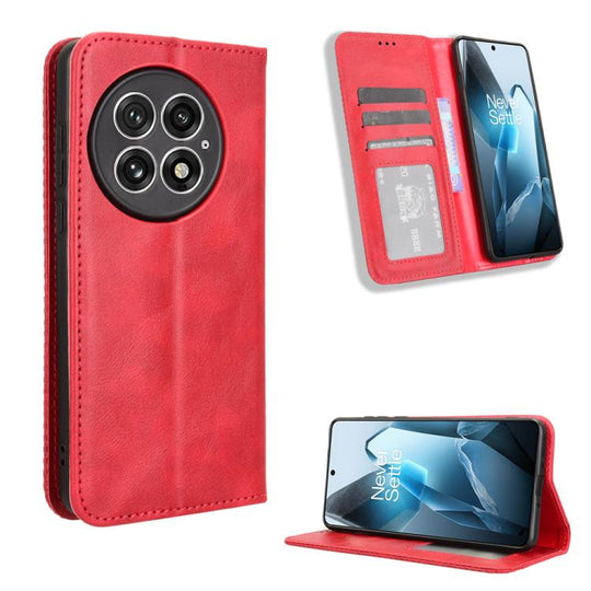 For OnePlus 13 5G Magnetic Buckle Retro Texture Leather Phone Case(Red)