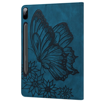 For Samsung Galaxy Tab S9 FE+ / S9+ / S8+ Big Butterfly Embossed Leather Tablet Case(Blue) - Galaxy Tab S9+ Cases by buy2fix | Online Shopping UK | buy2fix