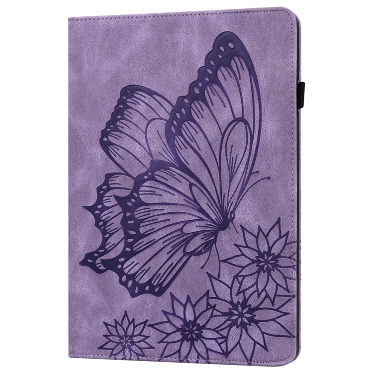 For Samsung Galaxy Tab S9 FE+ / S9+ / S8+ Big Butterfly Embossed Leather Tablet Case(Purple) - Galaxy Tab S9+ Cases by buy2fix | Online Shopping UK | buy2fix