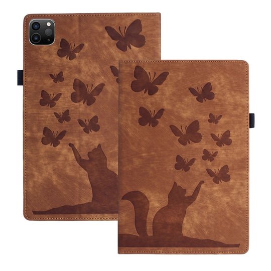 For iPad Air 13 2026 / 2025 / 2024 Butterfly Cat Embossing Leather Tablet Case(Brown)