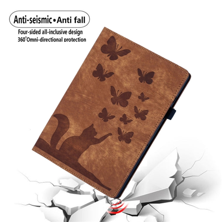 For iPad Pro 12.9 2022 / Air 13 2024 Butterfly Cat Embossing Leather Tablet Case(Brown) - iPad Pro 12.9 (2022/2021) Cases by buy2fix | Online Shopping UK | buy2fix