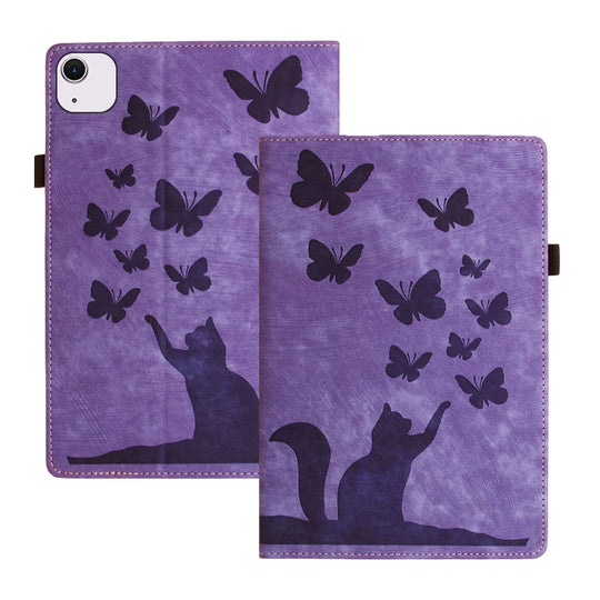 For iPad Air 11 2026 / 2025 / 2024 Butterfly Cat Embossing Leather Tablet Case(Purple)