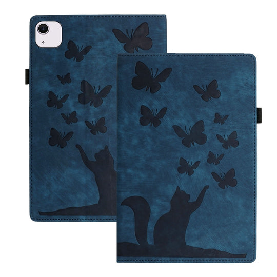 For iPad Air 11 2026 / 2025 / 2024 Butterfly Cat Embossing Leather Tablet Case(Dark Blue)