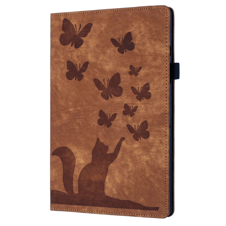 For iPad Air 11 2024 / Pro 11 2021 / 2020 Butterfly Cat Embossing Leather Tablet Case(Brown) - iPad Air 11 2024 Cases by buy2fix | Online Shopping UK | buy2fix