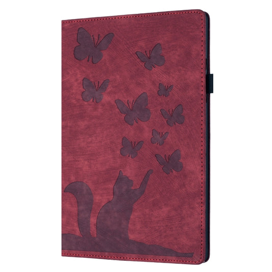 For iPad Air 11 2024 / Air 11 2025 Butterfly Cat Embossing Leather Tablet Case(Red) by buy2fix