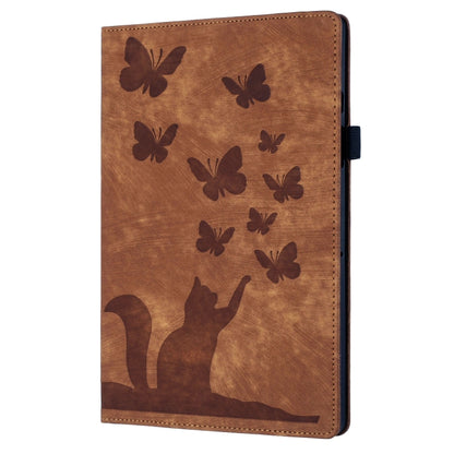 For iPad Pro 13 2024 Butterfly Cat Embossing Leather Tablet Case(Brown) - iPad Pro 13 2024 Cases by buy2fix | Online Shopping UK | buy2fix