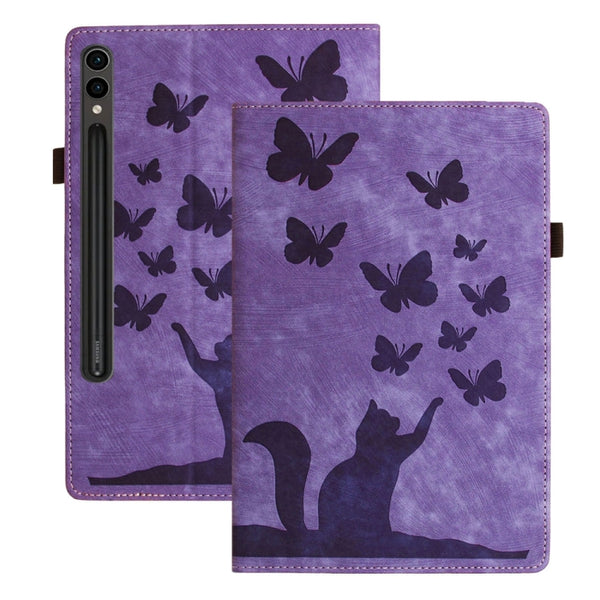 For Samsung Galaxy Tab S9 FE+ / S9+ / S8+ Butterfly Cat Embossing Leather Tablet Case(Purple) by buy2fix