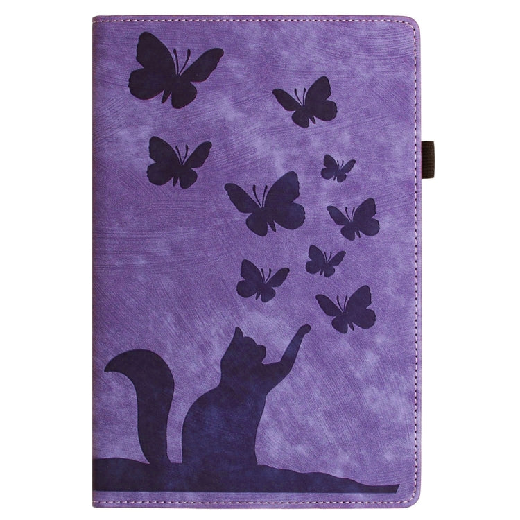 For Samsung Galaxy Tab S9 Ultra / S8 Ultra Butterfly Cat Embossing Leather Tablet Case(Purple) - Galaxy Tab S9 Ultra Cases by buy2fix | Online Shopping UK | buy2fix