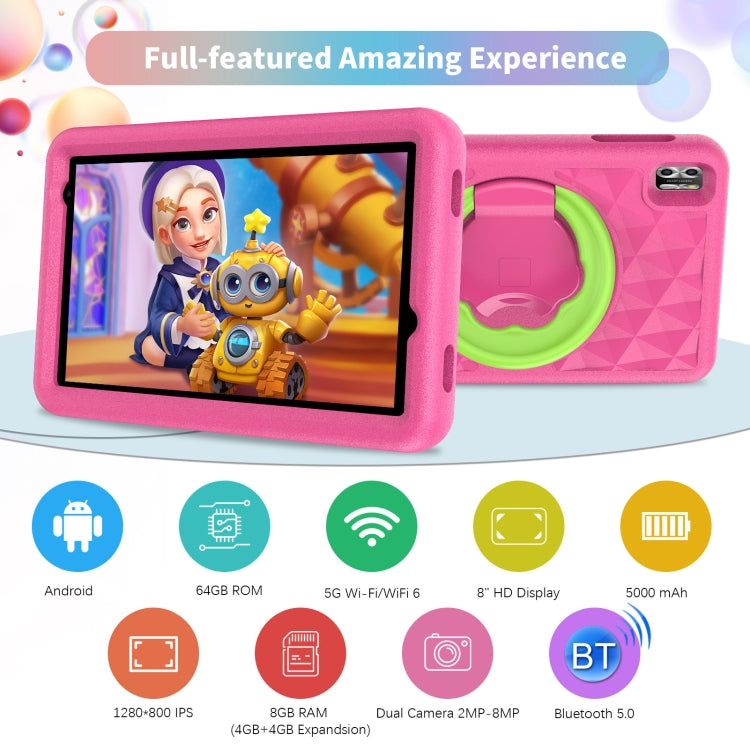 Pritom B8K WiFi Kid Tablet 8 inch,  4GB+64GB, Android 13 Allwinner A523 Octa Core CPU Support Parental Control Google Play(Pink) -  by PRITOM | Online Shopping UK | buy2fix