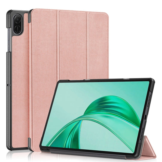 For Honor Pad X8b / X8a Custer Pure Color 3-Fold Leather Tablet Case(Rose Gold)