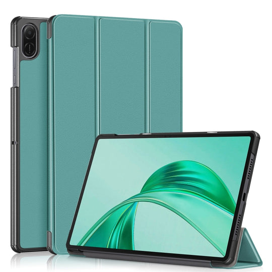 For Honor Pad X8b / X8a Custer Pure Color 3-Fold Leather Tablet Case(Deep Green)