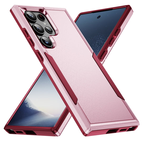 For Samsung Galaxy S24 Ultra 5G Pioneer Armor Heavy Duty PC Hybrid TPU Phone Case(Pink+Rose Red)