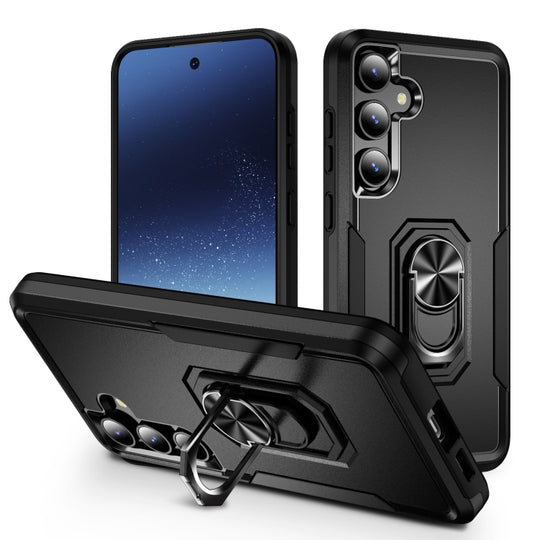For Samsung Galaxy S24 5G Pioneer Armor Heavy Duty PC Hybrid TPU Phone Case with Holder(Black)