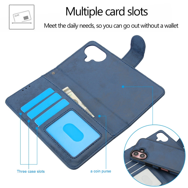 For iPhone 16 Plus 2 in 1 Detachable Phone Leather Case(Dark Blue) by buy2fix