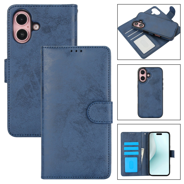 For iPhone 16 Plus 2 in 1 Detachable Phone Leather Case(Dark Blue) by buy2fix