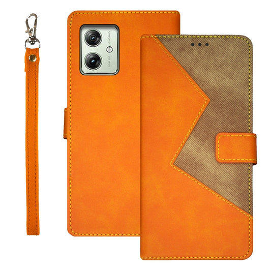 For Motorola Moto G54 5G EU Version idewei Two-color Splicing Leather Phone Case(Orange) - Motorola Cases by idewei | Online Shopping UK | buy2fix