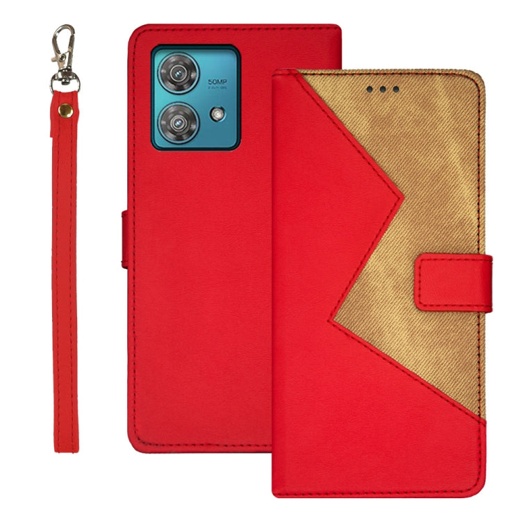 For Motorola Edge 40 Neo idewei Two-color Splicing Leather Phone Case(Red) - Motorola Cases by idewei | Online Shopping UK | buy2fix