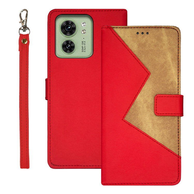 For Motorola Edge 40 5G idewei Two-color Splicing Leather Phone Case(Red) - Motorola Cases by idewei | Online Shopping UK | buy2fix