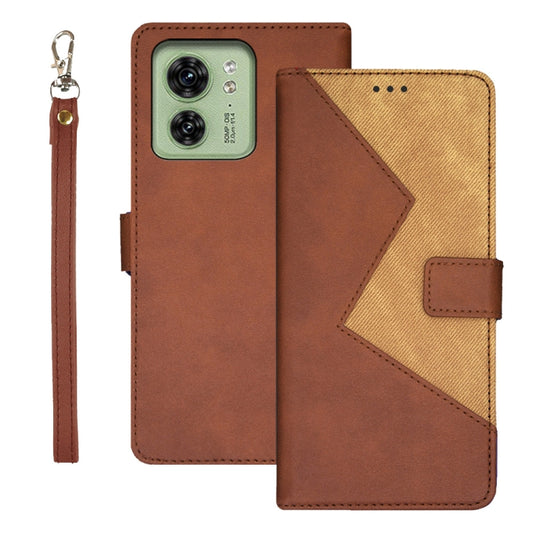 For Motorola Edge 40 5G idewei Two-color Splicing Leather Phone Case(Brown) - Motorola Cases by idewei | Online Shopping UK | buy2fix