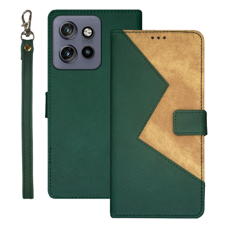 For Motorola Edge 50 Neo idewei Two-color Splicing Leather Phone Case(Green) - Motorola Cases by idewei | Online Shopping UK | buy2fix