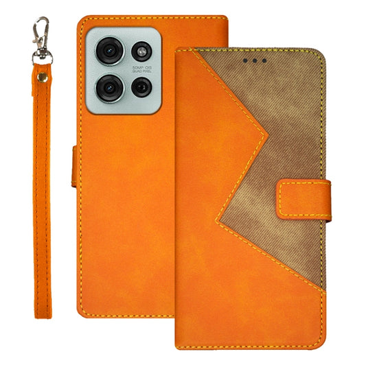 For Motorola Moto G75 5G idewei Two-color Splicing Leather Phone Case(Orange) - Motorola Cases by idewei | Online Shopping UK | buy2fix