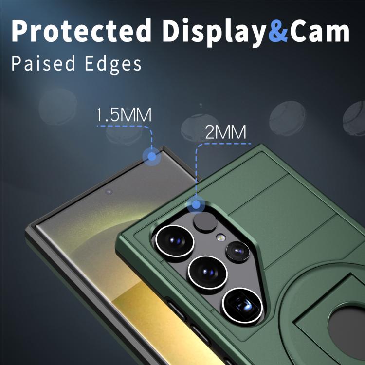 For Samsung Galaxy S24 Ultra 5G Armor MagSafe Ring Holder Phone Case(Deep Green) by buy2fix