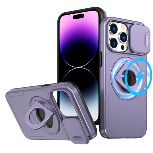 For iPhone 14 Pro Max Camshield MagSafe Ring Holder Armor Phone Case(Purple) by buy2fix