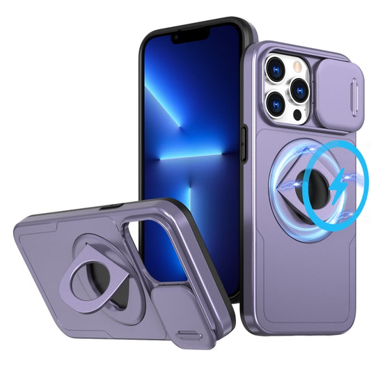 For iPhone 13 Pro Max Camshield MagSafe Ring Holder Armor Phone Case(Purple) by buy2fix
