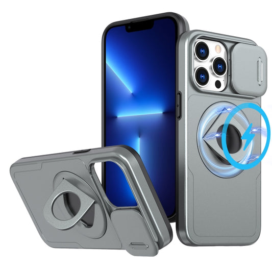 For iPhone 13 Pro Camshield MagSafe Ring Holder Armor Phone Case(Titanium Grey) by buy2fix