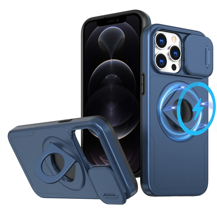 For iPhone 12 Pro Max Camshield MagSafe Ring Holder Armor Phone Case(Blue) by buy2fix