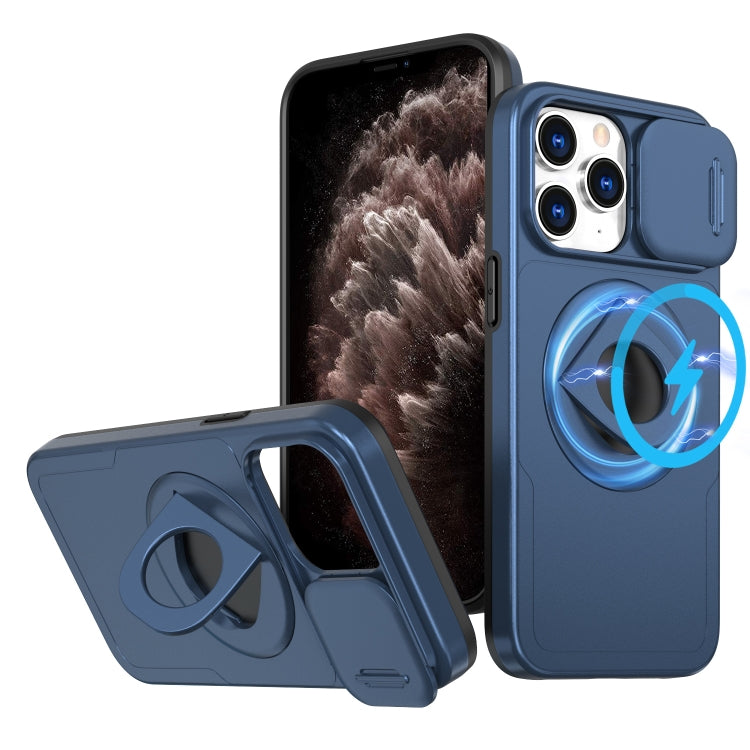 For iPhone 11 Pro Camshield MagSafe Ring Holder Armor Phone Case(Blue) - iPhone 11 Pro Cases by buy2fix | Online Shopping UK | buy2fix