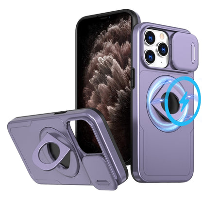 For iPhone 11 Pro Camshield MagSafe Ring Holder Armor Phone Case(Purple) - iPhone 11 Pro Cases by buy2fix | Online Shopping UK | buy2fix