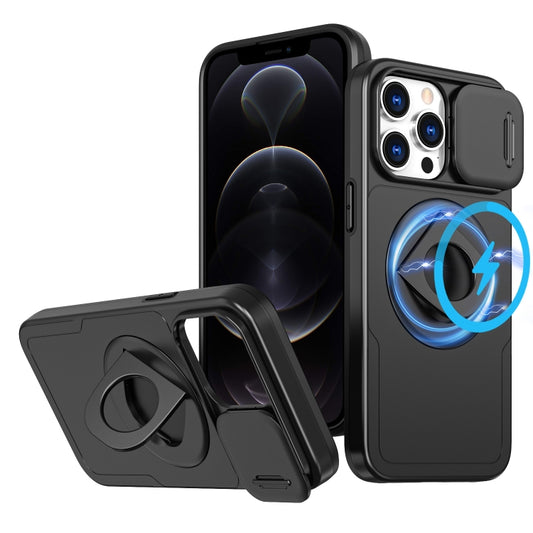 For iPhone 12 Pro Camshield MagSafe Ring Holder Armor Phone Case(Black) by buy2fix
