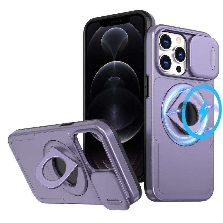 For iPhone 12 Pro Camshield MagSafe Ring Holder Armor Phone Case(Purple) - iPhone 12 / 12 Pro Cases by buy2fix | Online Shopping UK | buy2fix