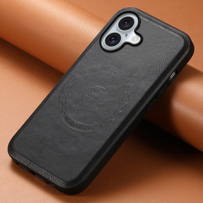 For iPhone 16 Denior Cowhide Texture Leather MagSafe Phone Case(Black) - iPhone 16 Cases by Denior | Online Shopping UK | buy2fix