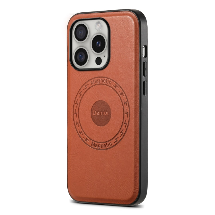 For iPhone 16 Pro Denior Cowhide Texture Leather MagSafe Phone Case(Brown) - iPhone 16 Pro Cases by Denior | Online Shopping UK | buy2fix