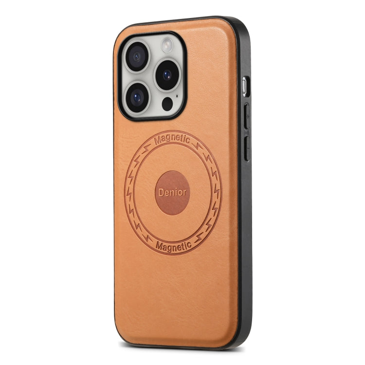 For iPhone 16 Pro Max Denior Cowhide Texture Leather MagSafe Phone Case(Khaki) - iPhone 16 Pro Max Cases by Denior | Online Shopping UK | buy2fix
