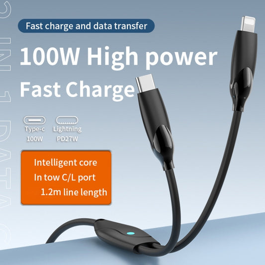 1.2m 100W USB-C / Type-C to USB-C / Type-C + 8 Pin Fast Charging Data Cable(Black) by buy2fix