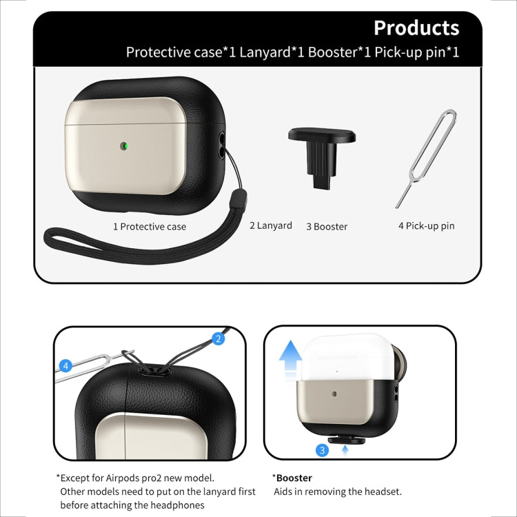 For AirPods Pro Electroplated Leather Texture Wireless Earphones Protective Case(Black) - For AirPods Pro by buy2fix | Online Shopping UK | buy2fix