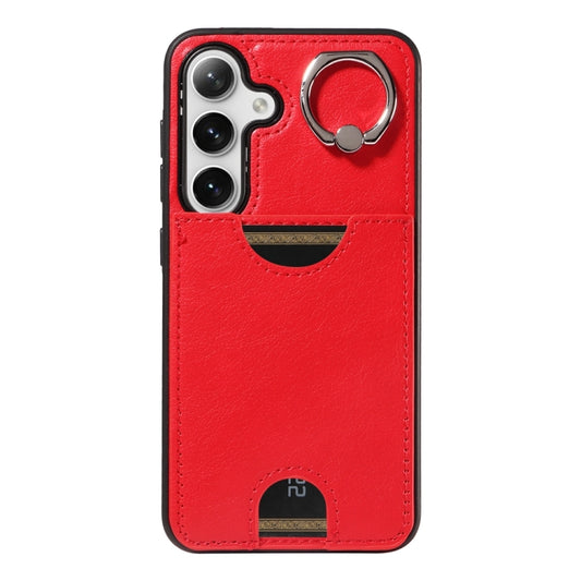 For Samsung Galaxy S24 5G Calf Texture Card Slot Ring Holder Phone Case(Red) by buy2fix