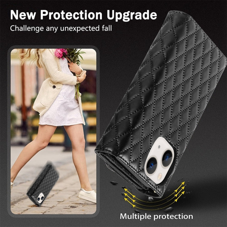 For iPhone 15 Plus Zipper Multi-Card Wallet Rhombic Leather Phone Case(Black) - iPhone 15 Plus Cases by buy2fix | Online Shopping UK | buy2fix