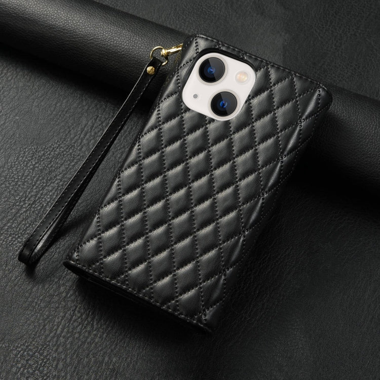 For iPhone 14 Zipper Multi-Card Wallet Rhombic Leather Phone Case(Black) - iPhone 14 Cases by buy2fix | Online Shopping UK | buy2fix