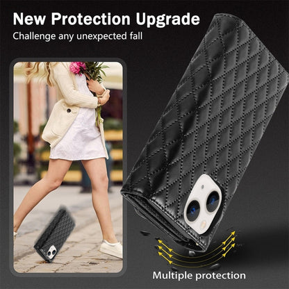 For iPhone 14 Zipper Multi-Card Wallet Rhombic Leather Phone Case(Black) - iPhone 14 Cases by buy2fix | Online Shopping UK | buy2fix