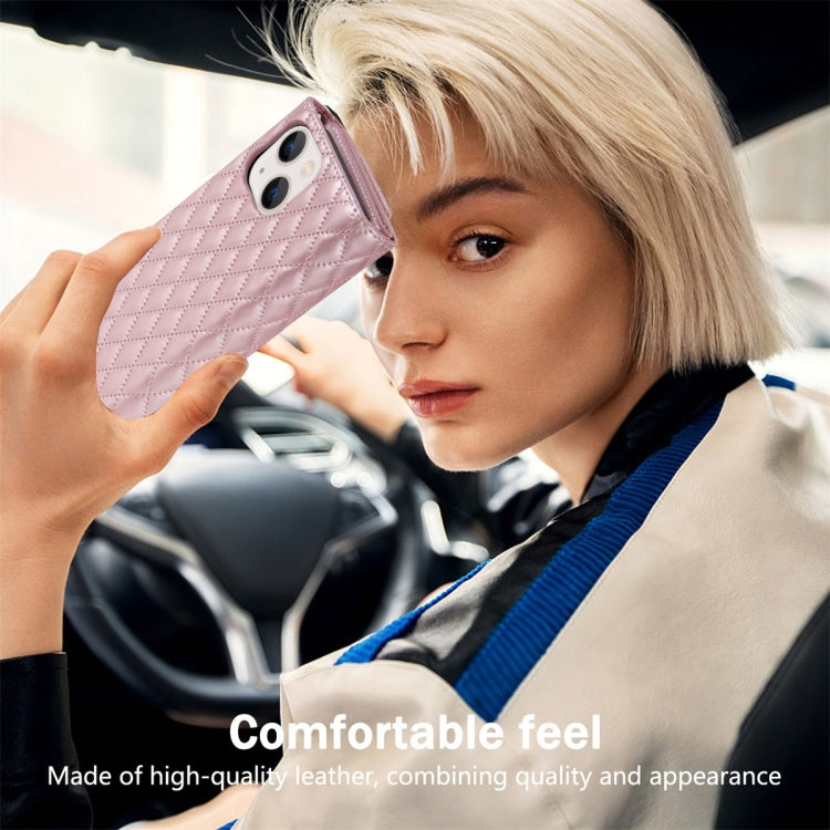 For iPhone 14 Zipper Multi-Card Wallet Rhombic Leather Phone Case(Rose Gold) - iPhone 14 Cases by buy2fix | Online Shopping UK | buy2fix