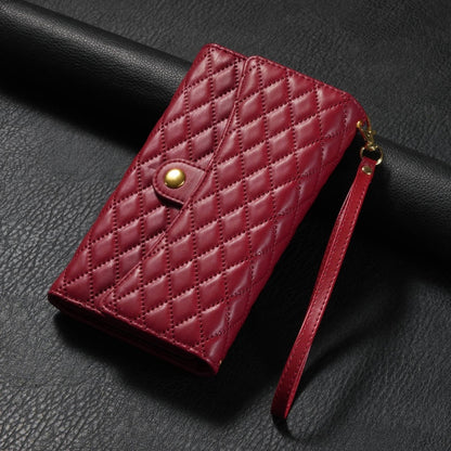 For iPhone 14 Plus Zipper Multi-Card Wallet Rhombic Leather Phone Case(Red) - More iPhone Cases by buy2fix | Online Shopping UK | buy2fix