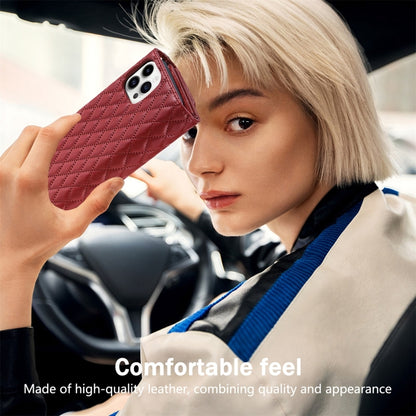 For iPhone 14 Pro Zipper Multi-Card Wallet Rhombic Leather Phone Case(Red) - iPhone 14 Pro Cases by buy2fix | Online Shopping UK | buy2fix