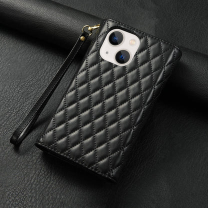 For iPhone 13 Zipper Multi-Card Wallet Rhombic Leather Phone Case(Black) - iPhone 13 Cases by buy2fix | Online Shopping UK | buy2fix