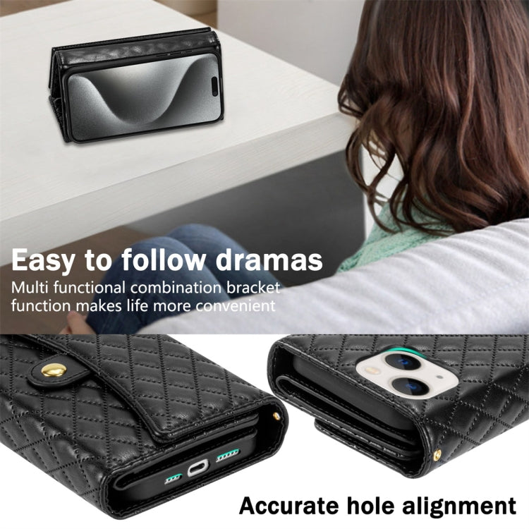 For iPhone 13 Zipper Multi-Card Wallet Rhombic Leather Phone Case(Black) - iPhone 13 Cases by buy2fix | Online Shopping UK | buy2fix