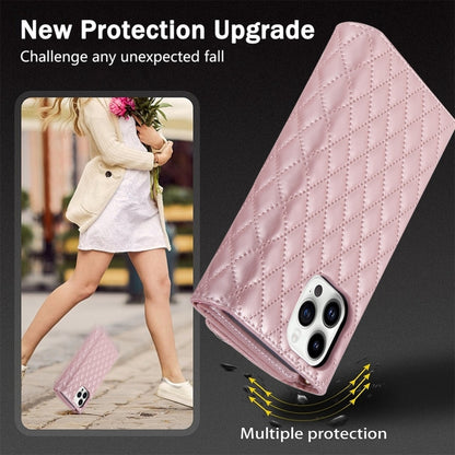 For iPhone 12 / 12 Pro Zipper Multi-Card Wallet Rhombic Leather Phone Case(Rose Gold) - iPhone 12 / 12 Pro Cases by buy2fix | Online Shopping UK | buy2fix